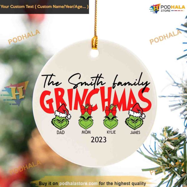 Personalized Grinch Family Decor, Grinch Christmas Tree Ornaments