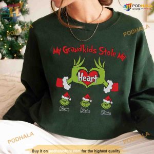 Personalized Grinchmas Sweatshirt My Grandkids Stole My Heart Shirt 2