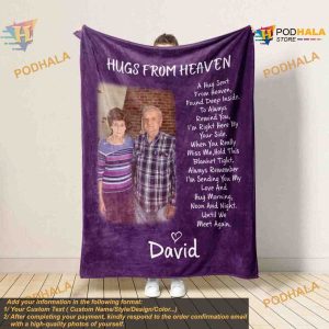 Personalized Memorial Dad Blanket In Memory Of Photo Hugs From Heaven Xmas Gift 4