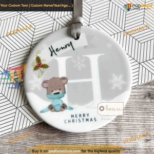 Personalized Merry Xmas Bear Snowflake Ornament, Name Decor
