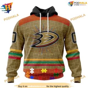 Personalized NHL Fearless Against Autism Anaheim Ducks Hoodie 3D 1