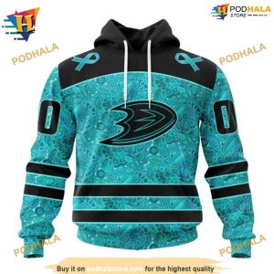 Personalized NHL Fight Ovarian Cancer Ducks Hockey Hoodie 3D 1