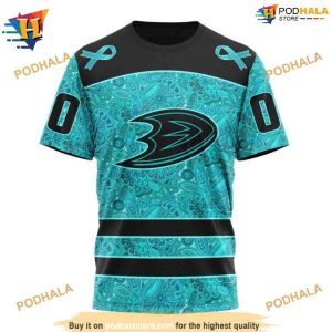 Personalized NHL Fight Ovarian Cancer Ducks Hockey Hoodie 3D 3