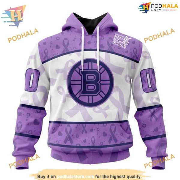 Personalized NHL Lavender Cancer Fight Boston Bruins Hoodie 3D, Unique Bruins Gear