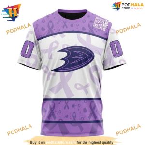 Personalized NHL Lavender Fight Cancer Ducks Hockey Apparel Hoodie 3D 3