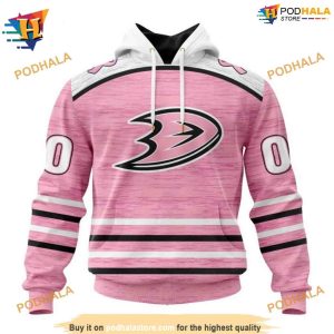 Personalized NHL Pink Fight Breast Cancer Ducks Hockey Apparel Hoodie 3D 1