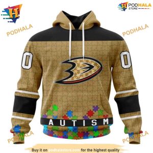 Personalized NHL Unisex Kits Hockey Autism Anaheim Ducks Hoodie 3D 1