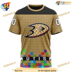 Personalized NHL Unisex Kits Hockey Autism Anaheim Ducks Hoodie 3D 3