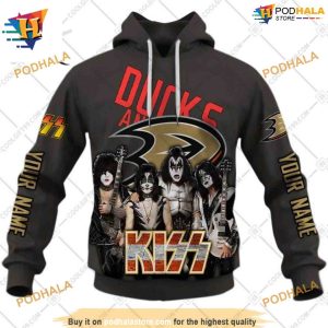 Personalized NHL x Kiss Band V2 Style Anaheim Ducks Hoodie 3D 1