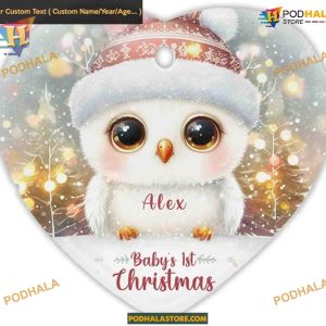 Personalized Name Baby First Christmas Ornament, Snow Owl 2023, Custom Baby Decorations