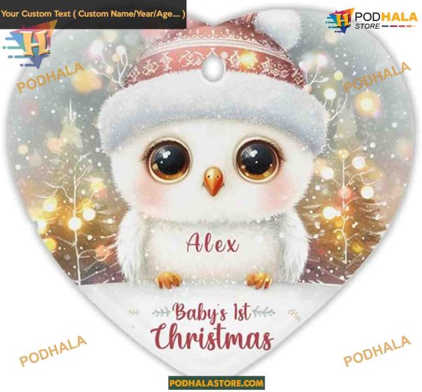 Personalized Name Baby First Christmas Ornament, Snow Owl 2023, Custom Baby Decorations