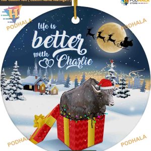 Personalized Name Life is Better with Black Domestic Yak Christmas Ornaments