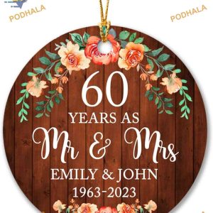 Personalized Names & Years, Wedding Anniversary Christmas Ornament, 60th Celebration