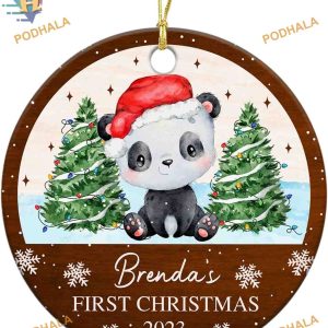 Personalized Panda First Christmas Announcement Ornament 2023, Newborn Gift