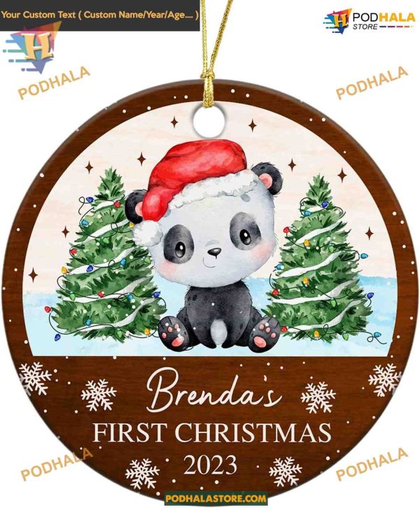 Personalized Panda First Christmas Announcement Ornament 2023, Newborn Gift