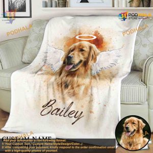 Personalized Pet Memorial Photo Blanket Dog Loss Gifts Angel Dog With Wings Blanket 2
