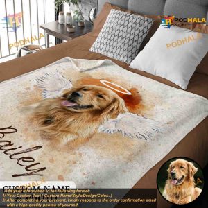 Personalized Pet Memorial Photo Blanket Dog Loss Gifts Angel Dog With Wings Blanket 3
