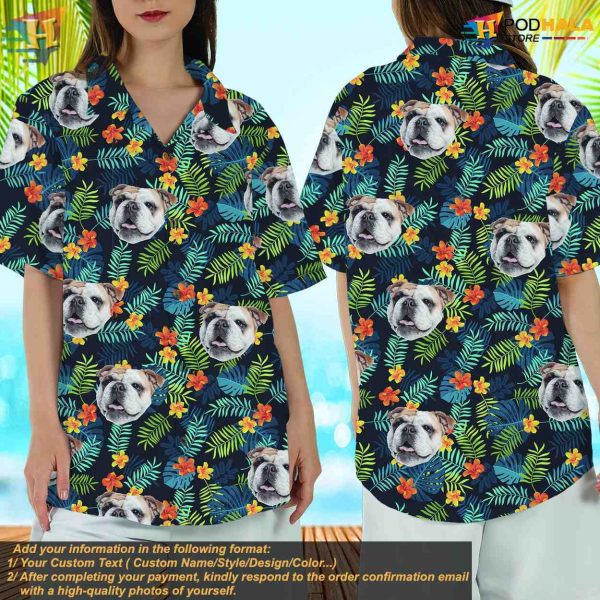 Personalized Photo Hawaiian Shirt, Custom Dog Cat Face Tropical Birthday Gift