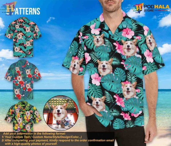 Personalized Photo Hawaiian Shirts, Custom Dog Face Valentine’s Father’s Day Gift