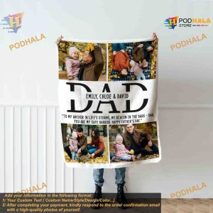 Personalized Picture Blanket for Dad, Fathers Day Christmas Birthday Gift