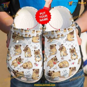 Personalized Pug Love I Love Pugs Clogs, Custom Crocs Design