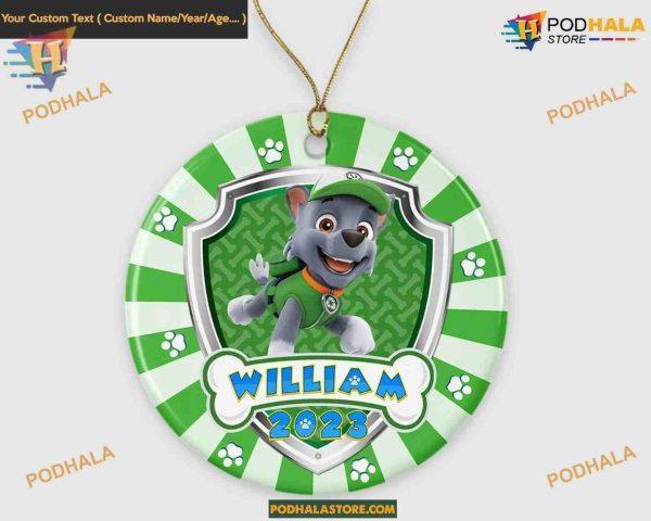Personalized ROC-Ky Dog Christmas 2023 Ornament, Custom Kids Gift, Paw-Patrol Inspired