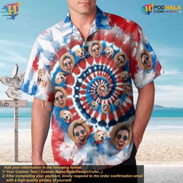 Personalized Tie Dye Hawaiian Shirt, 80s 90s Retro Custom Face Shirt, Birthday Gift