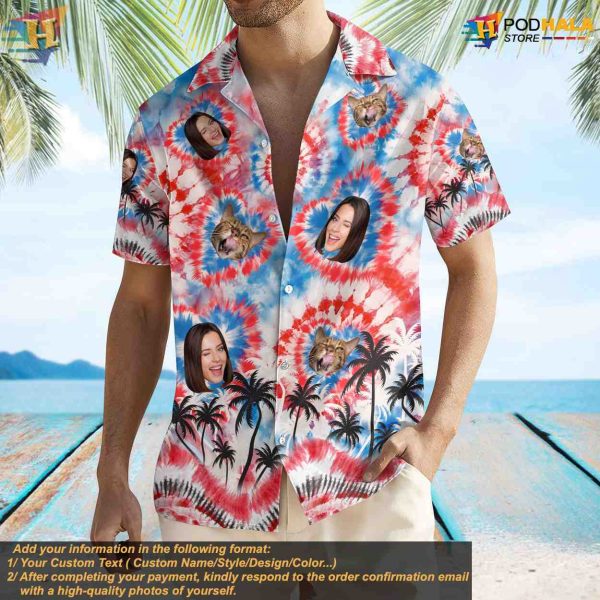 Personalized Tie Dye Hawaiian Shirt, 80s 90s Retro Custom Face Shirt, Birthday Gift