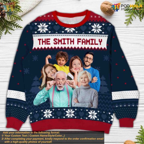 Personalized Ugly Christmas Sweater, Custom Photo Xmas Family Gift