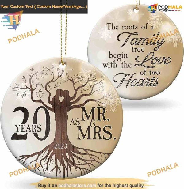 Personalized Wedding Anniversary 2023 Ornament, Family Tree Decoration