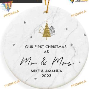 Personalized Wedding Gifts, First Christmas Married 2023, Custom Newlywed Ornament