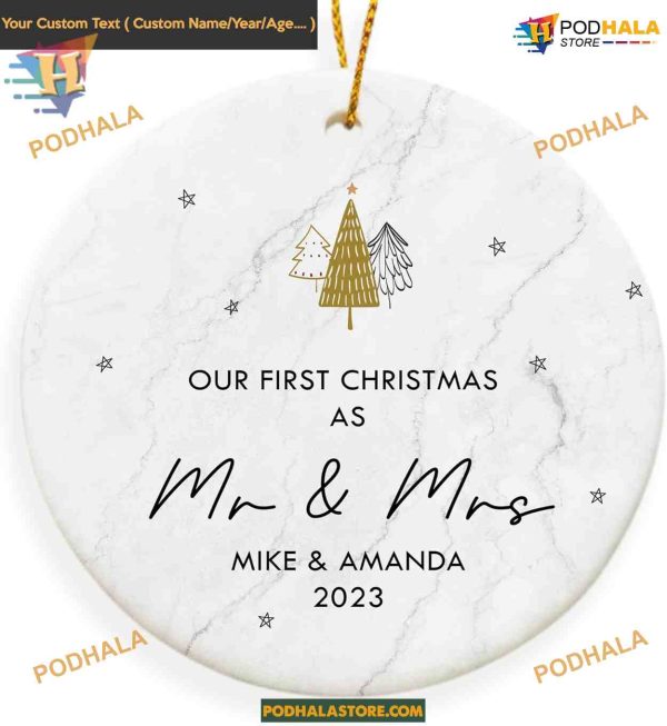 Personalized Wedding Gifts, First Christmas Married 2023, Custom Newlywed Ornament
