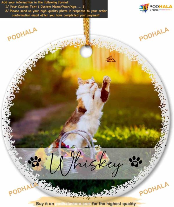 Pet Christmas 2023 Personalized Photo Ceramic Ornament, Custom Dog Cat Picture Keepsake