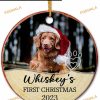 Pet Dog's First Christmas 2023 Personalized Ceramic Ornament, Custom Photo Cat Keepsake