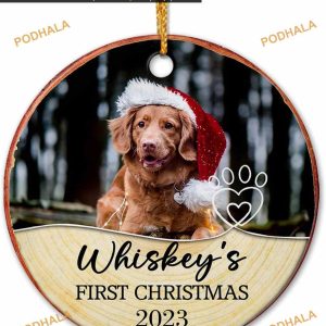 Pet Dog's First Christmas 2023 Personalized Ceramic Ornament, Custom Photo Cat Keepsake