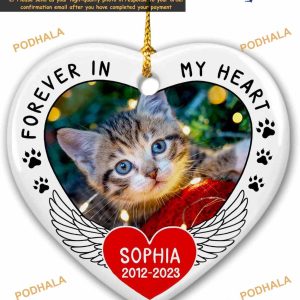 Pet Memorial 2023 Personalized Cat Photo Frame Ornament, Custom Christmas Keepsake