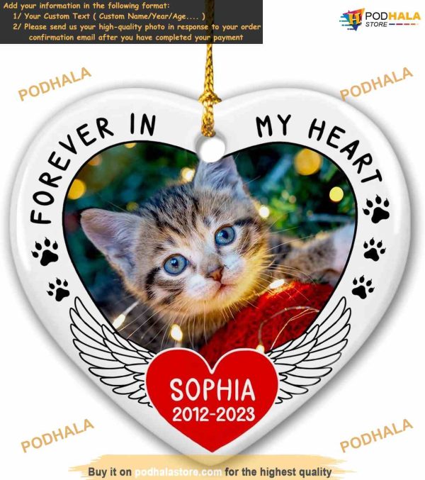Pet Memorial 2023 Personalized Cat Photo Frame Ornament, Custom Christmas Keepsake