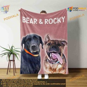 Pet Photo Blanket With Name Personalized Dog Cat Face Fleece 3