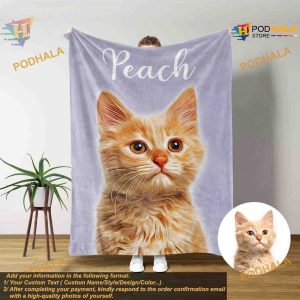Pet Photo Blanket With Name Personalized Dog Cat Face Fleece 5