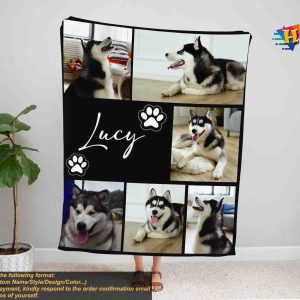 Pet Photo Blanket With Name, Personalized Dog Face, Pet Photoized Gift