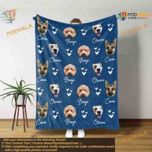 Pet Photo Blanket With Name, Personalized Head Face Blanket, Dog Cat Lovers Gift