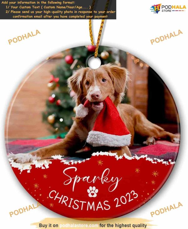 Pet Photo Christmas 2023 Customized Cat Dog Ceramic Ornament, Personalized Picture Decor