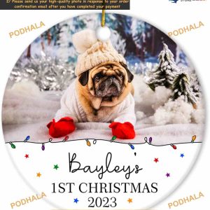 Pet's First Xmas Ceramic Ornament 2023 Custom Photo Frame for Dog & Cat