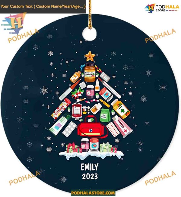 Pharmacy Themed Custom Christmas Tree Ornament 2023, Pharmacist Gift