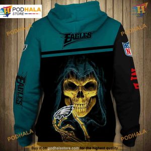 Philadelphia Eagles 3D Skull Hoodie Pullover Sweatshirt NFL Eagles Apparel 2