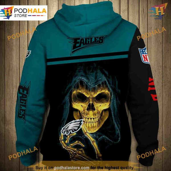 Philadelphia Eagles 3D Skull Hoodie Pullover Sweatshirt, NFL Eagles Apparel