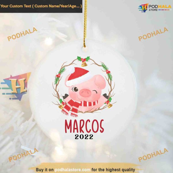 Pig Christmas Ceramic Personalized Ornament, Farmhouse Festive Charm