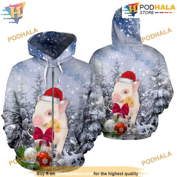 Pig Farm Christmas Snow Unisex 3D Funny Hoodie Christmas, Xmas Gifts