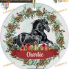 Pinecones & Black Friesian Horse Ornament 2023, Personalized Farm Owner Christmas Gift
