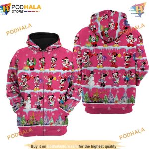 Pink Christmas Disney 3D All Over Printed Hoodie Minnie Mouse Apparel 1
